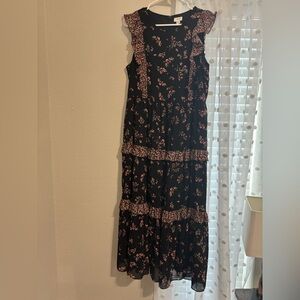 J. Crew Black Maxi Dress with Pink Floral Pattern